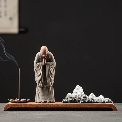 Brûleur d'Encens Moine Zen en Sable Pourpre